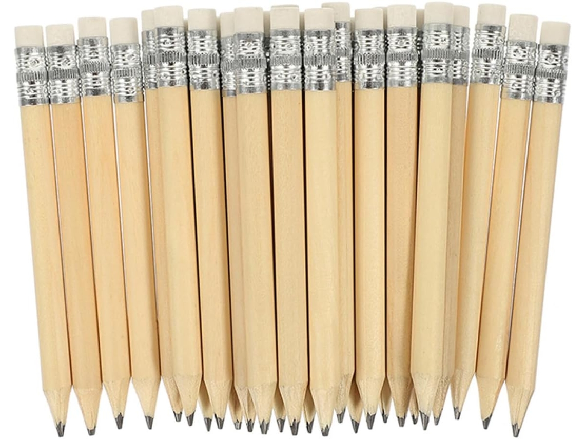 Pacote com 200 Conjunto de Lápis Madeira Alipis para Golfe, 10 Cm, Borracha Redonda Pré afiada, Tamanho Miniat