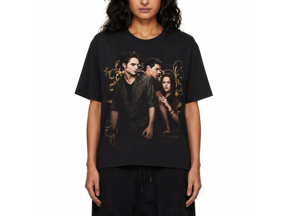 Rockinstone Twilight Movie Edward Jacob Bella Swirls Black Adult T-shirt Size:s