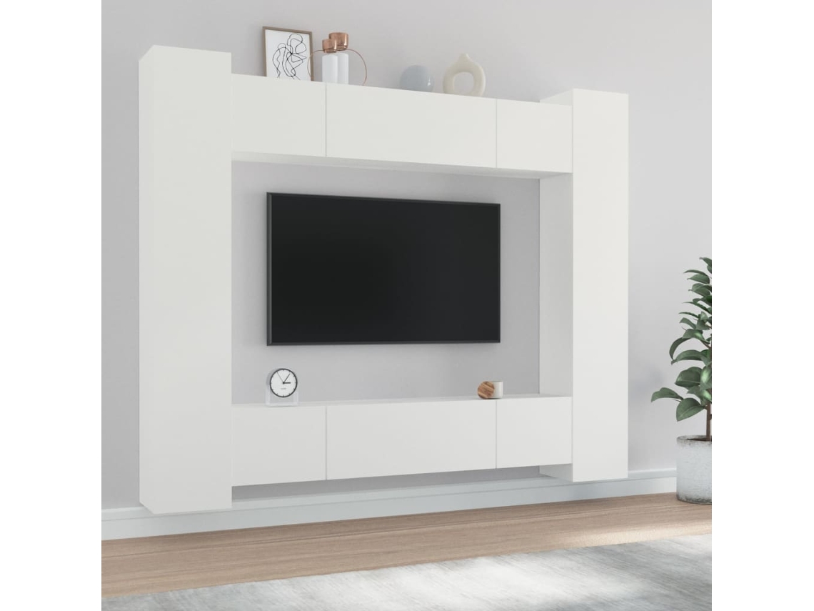 Vidaxl Conjunto Móveis de Tv 8 Pcs Madeira Processada Branco