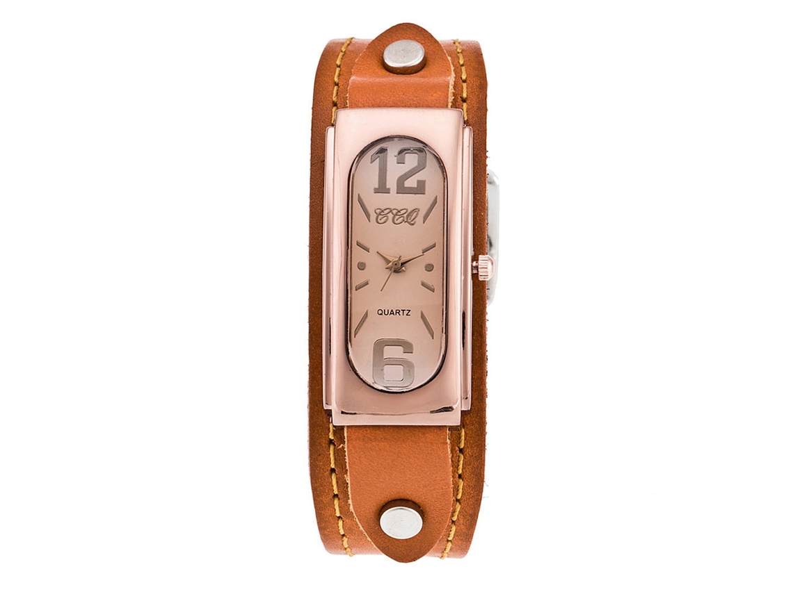 Relógio Masculino de Quartzo Ccq Vintage com Pulseira de Pu Laranja