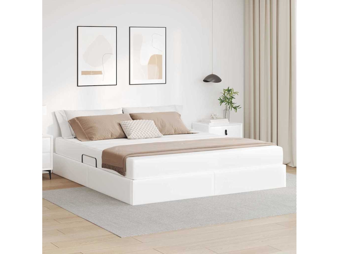 Vidaxl Cama Com Arrumação E Colchão Com Colchão 2 Pcs Branco Couro