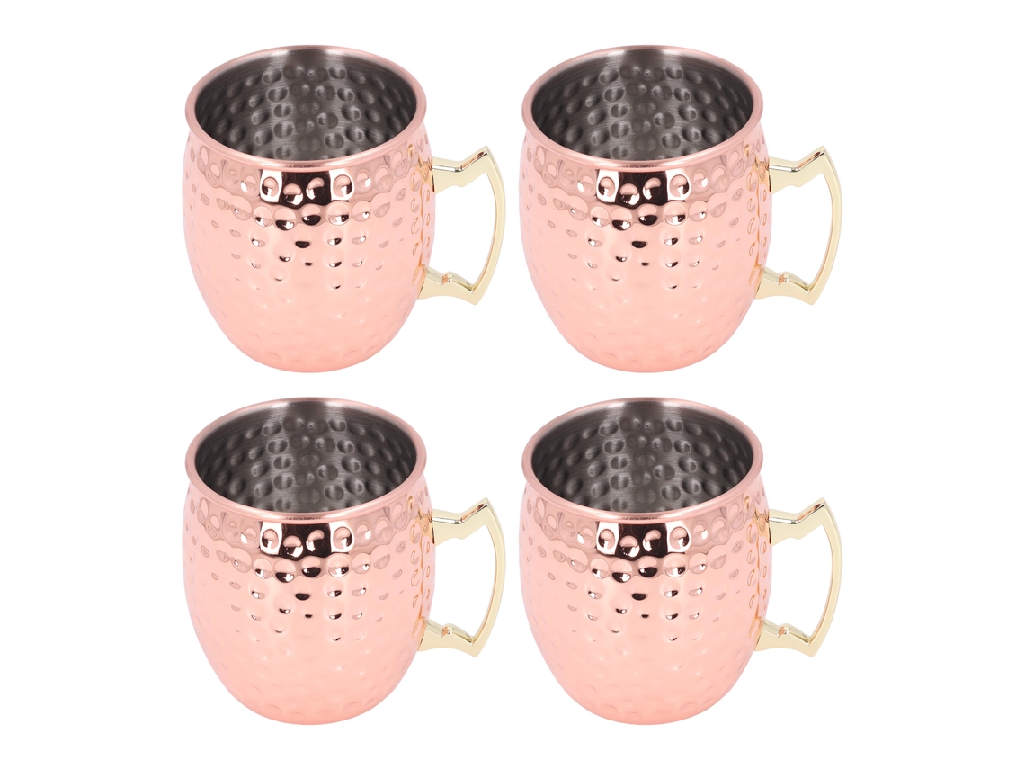 4pcs Copos De Cobre Martelado 530ml Revestimento De Cobre Aço Inoxidável Copos Martelados Canecas De Café Com Alça