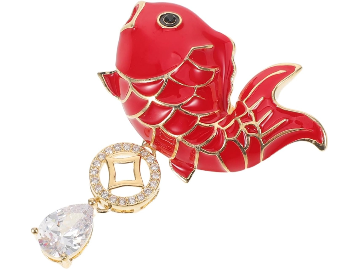 Broche De Peixe Vermelho Do Ano Novo Chinês, Acessório Decorativo De Lapela Com Cristais.
