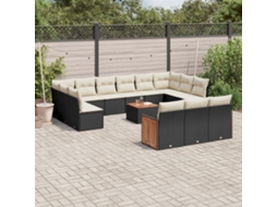 Vidaxl 14 Pcs Conjunto De Sofás P/ Jardim C/ Almofadões Vime Pe Preto