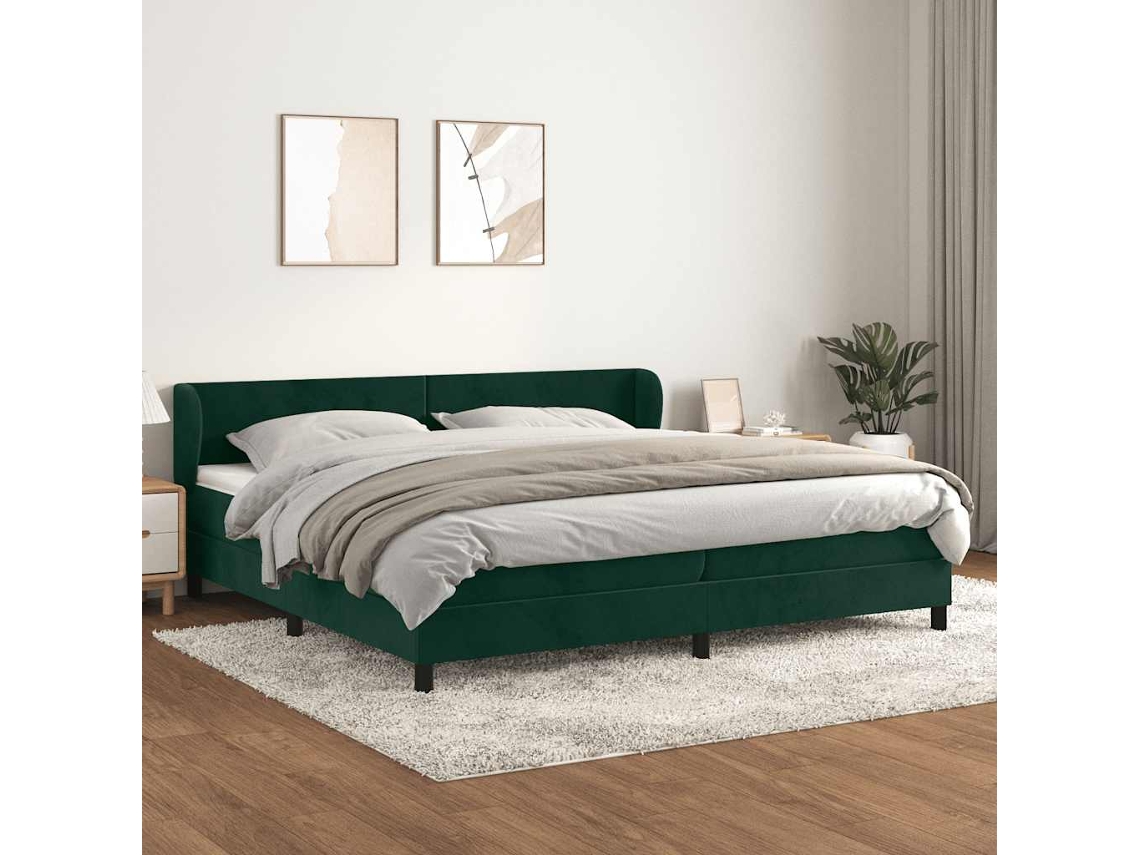 Vidaxl Cama Com Molas/colchão 200x200 Cm Veludo Verde-escuro