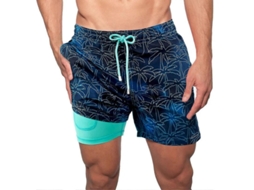 Calções De Praia Masculinos Com Cintura Elástica E Cordão Ajustável, Material Durável E Secagem Rápida 1