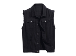 2026 chaleco Vaquero Casual para Hombres Desgarrado Clásico Camionero Sin Mangas Botones Talla S XL XL Negro