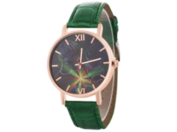 Reloj De Cuarzo Con Correa De Cuero Pu Fashon Dial Redondo Para Parejas (verde)