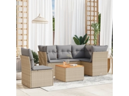 Vidaxl 6 Pcs Conjunto De Sofás P/ Jardim Com Almofadões Vime Pe Bege