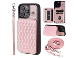 Suporte Casa Bloqueio Rfid Para Iphone 15 Pro Pele Sintética Rosa