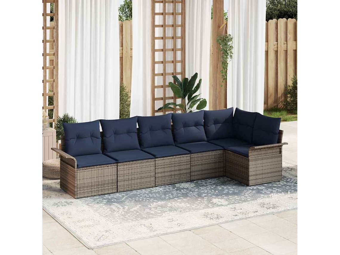 Vidaxl Conjunto De Sofá De Jardim 6 Unid. Cinzeto Vime Pe