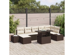 Vidaxl Conjunto De Sofá De Jardim Com Almofada 8 Pcs Castanho E Creme