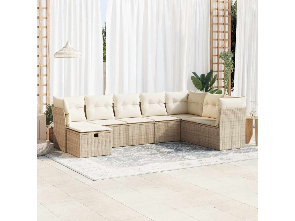 Vidaxl 8 Pcs Conjunto De Sofás P/ Jardim Com Almofadões Vime Pe Bege