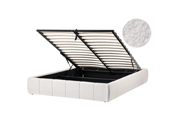 Cama Con Almacenaje Sin Cabecero Beliani Genas De Bouclé Blanco 152x214x32