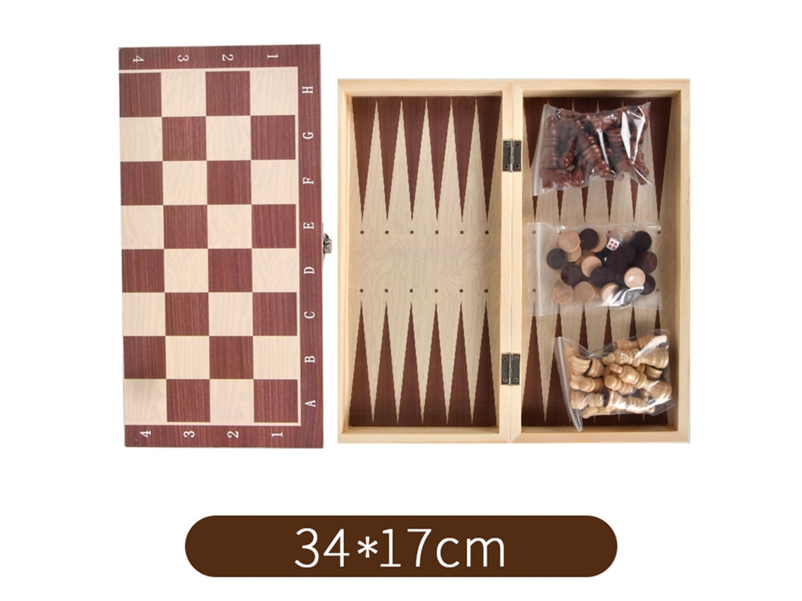 Business conjunto de Xadrez Madeira 3 em 1 com Damas e Backgammon Portátil para Adultos e Crianças