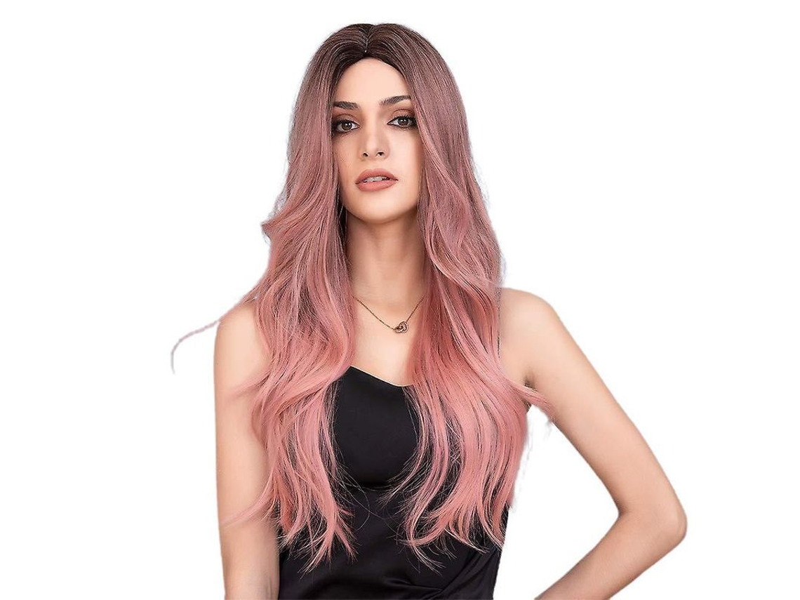 2026 peluca de Pelo Sintético Largo Ondulado Rosa Gradiente para Mulher Ideal para Cosplay Festivais Dia a Dia e Ocasiões Especiais