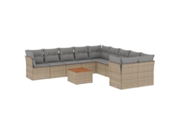 Conjunto de 11 Sofás Jardim C/ Almofadões Vime Pe Bege Misturado MAISON EXCLUSIVE (11 pcs)