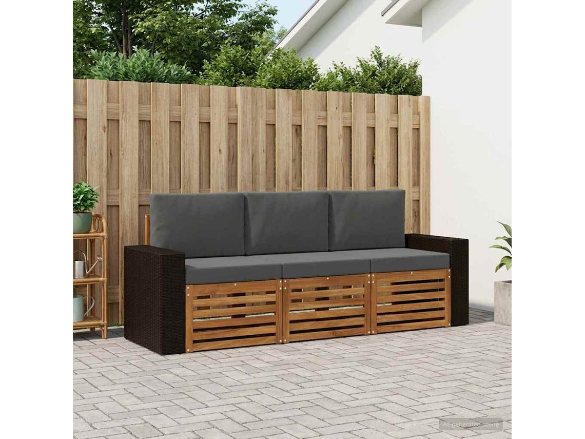 Vidaxl Conjuntos De Sofás Com Almofada 3 Pcs Madeira Sólida De Acácia