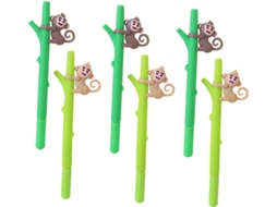 6 Canetas Gel Com Estampa De Macaco Fofo, Ergonômicas, Escrita Suave,