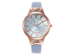 Relógio de Pulso Feminino Vansvar V406 Slim com Cinta Pu e Movimento de Quartzo Azul Claro
