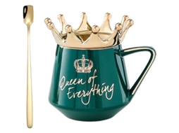 Taza De Cerámica Creative Crown Com Tampa E Colher Para Café Taza De Leite Grande Presente Personalizado (verde)