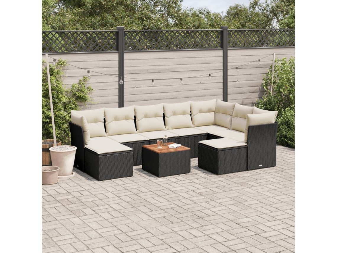 Vidaxl 10 Pcs Conjunto Sofás De Jardim C/ Almofadões Vime Pe Preto