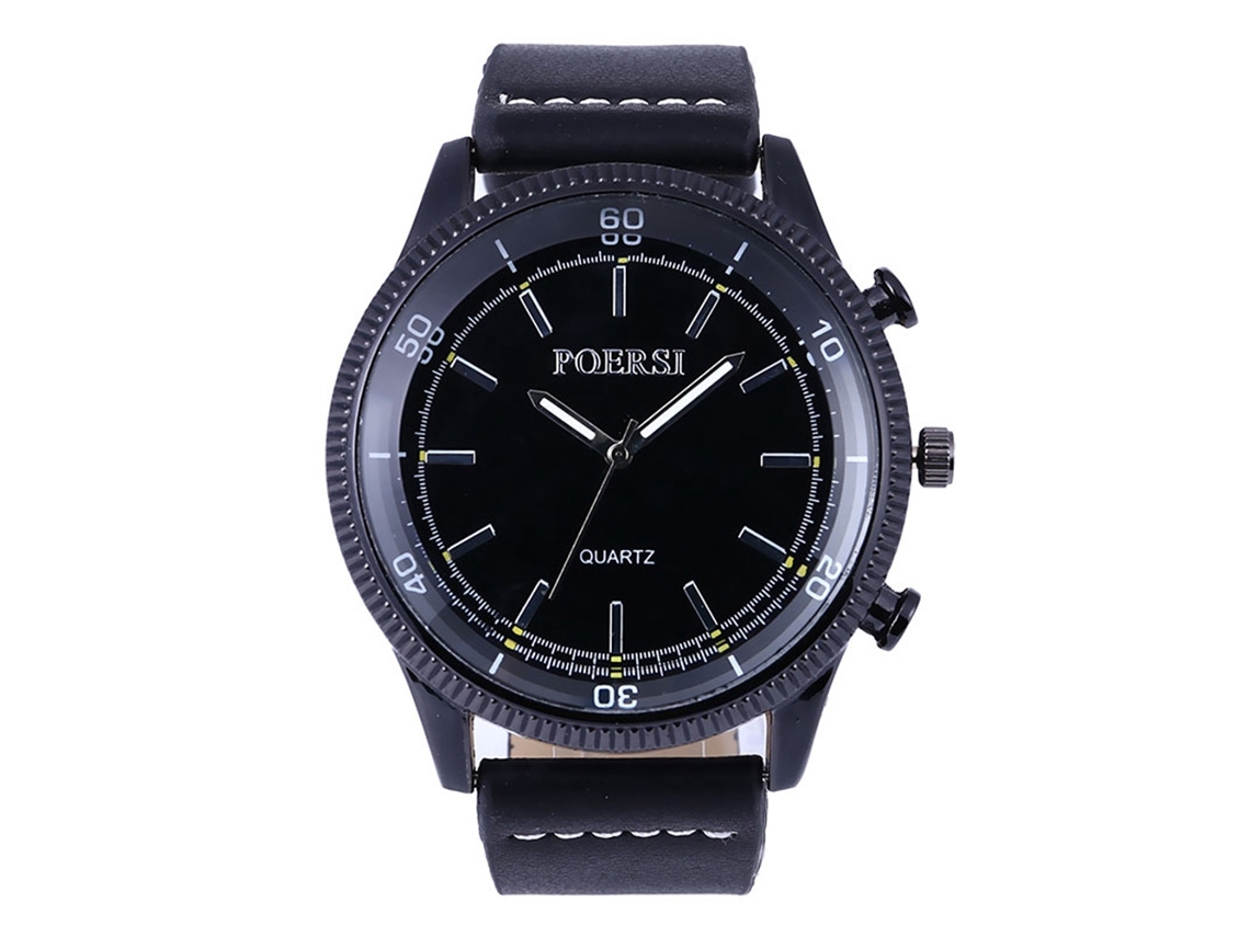 Reloj Hombre De Cuero Pu Dial Grande Reloj De Cuarzo Moda Pulsera Negro