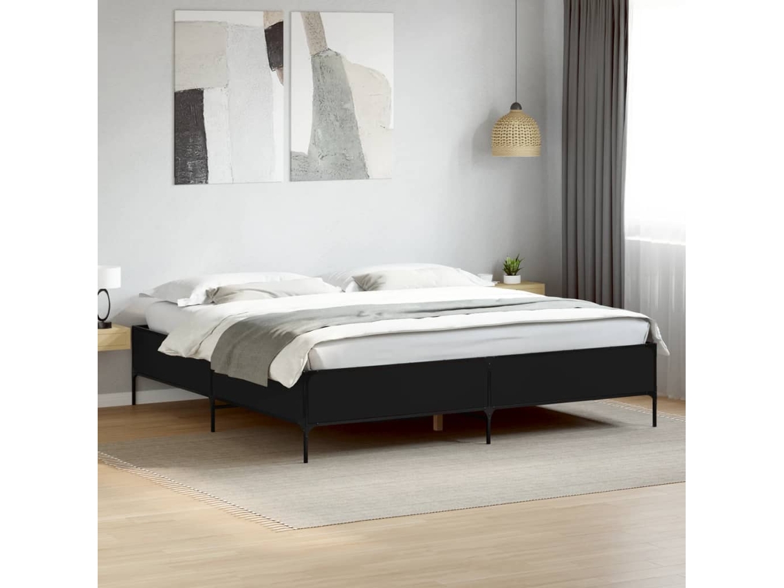 Vidaxl Estrutura De Cama 200x200 Cm Derivados De Madeira/metal Preto