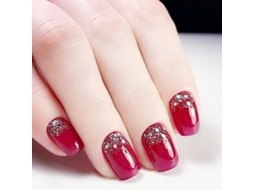 Dicas de Unhas Falsas Curtas Quadradas Vermelhas com Glitter Reutilizáveis para Diy de Arte de Unhas