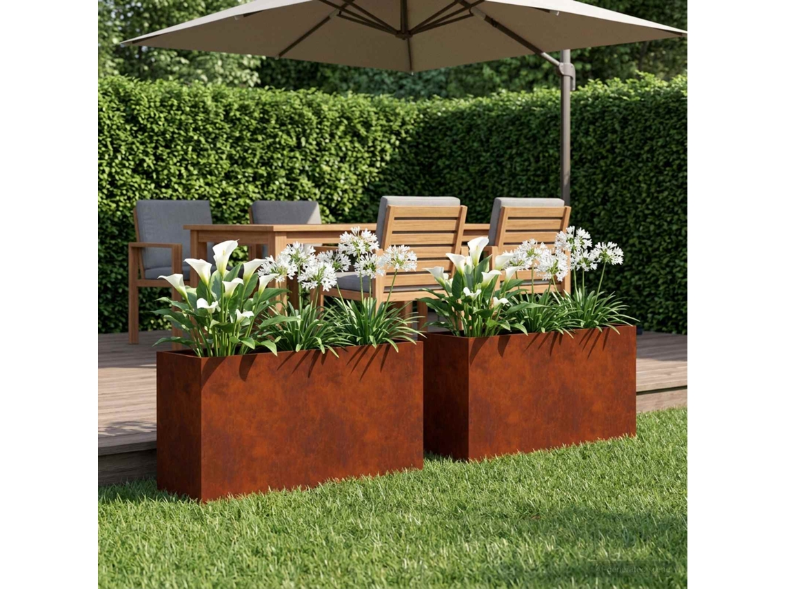 Vidaxl Vaso De Jardim 2 Unid. Ferro Enferrujado 80 X 40 X 50 Cm