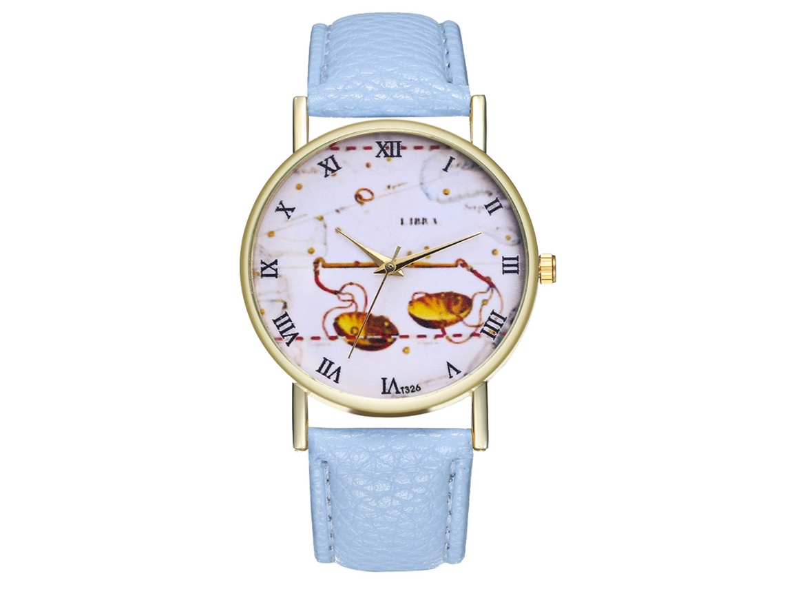 Reloj De Pulsera Unisex De Cuero Pu Con Patrón Libra Azul Claro Zhoulianfa