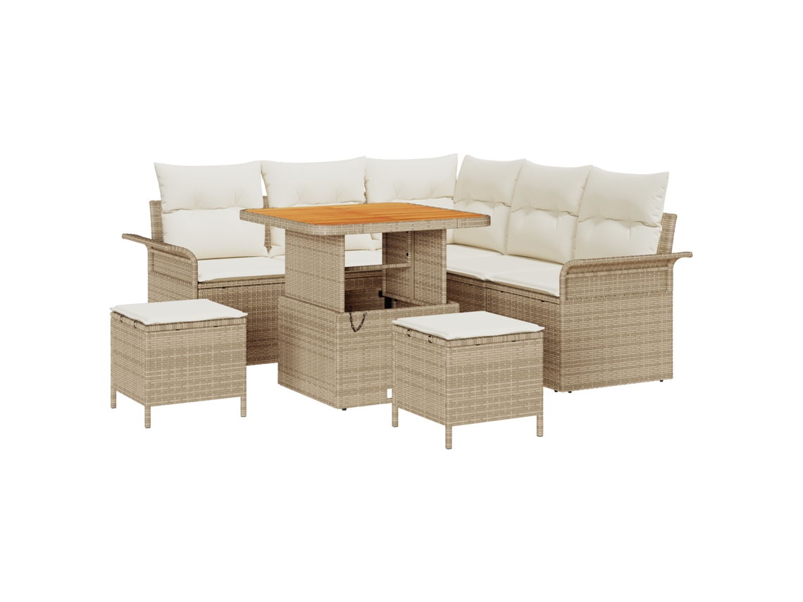 Conjunto 8 De Sofá De Jardim  Com Almofadas Vidaxl Bege Rattan Pe Acácia
