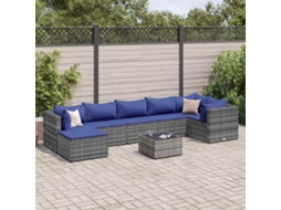 Vidaxl 8 Pcs Conjunto Lounge De Jardim C/ Almofadões Vime Pe Cinzento