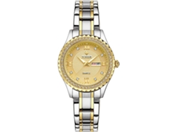 Lurelia Relógio Feminino, Movimento De Quartzo, Data/calendário, Detalhes Com Strass, Aço Inoxidável, Prata, Dourado