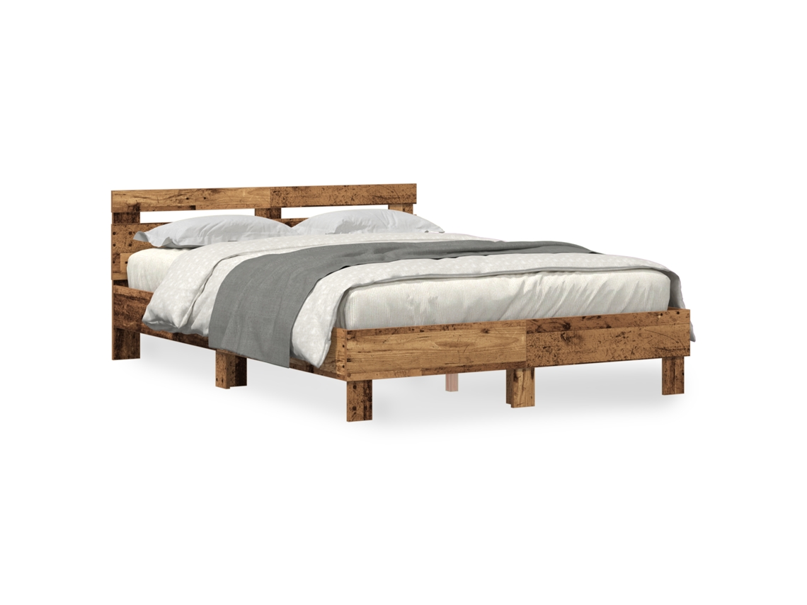 Estrutura De Cama Rústica De Madeira Recuperada   Vidaxl Castanho Madeira Recuperada Maciça (140x200 Cm)