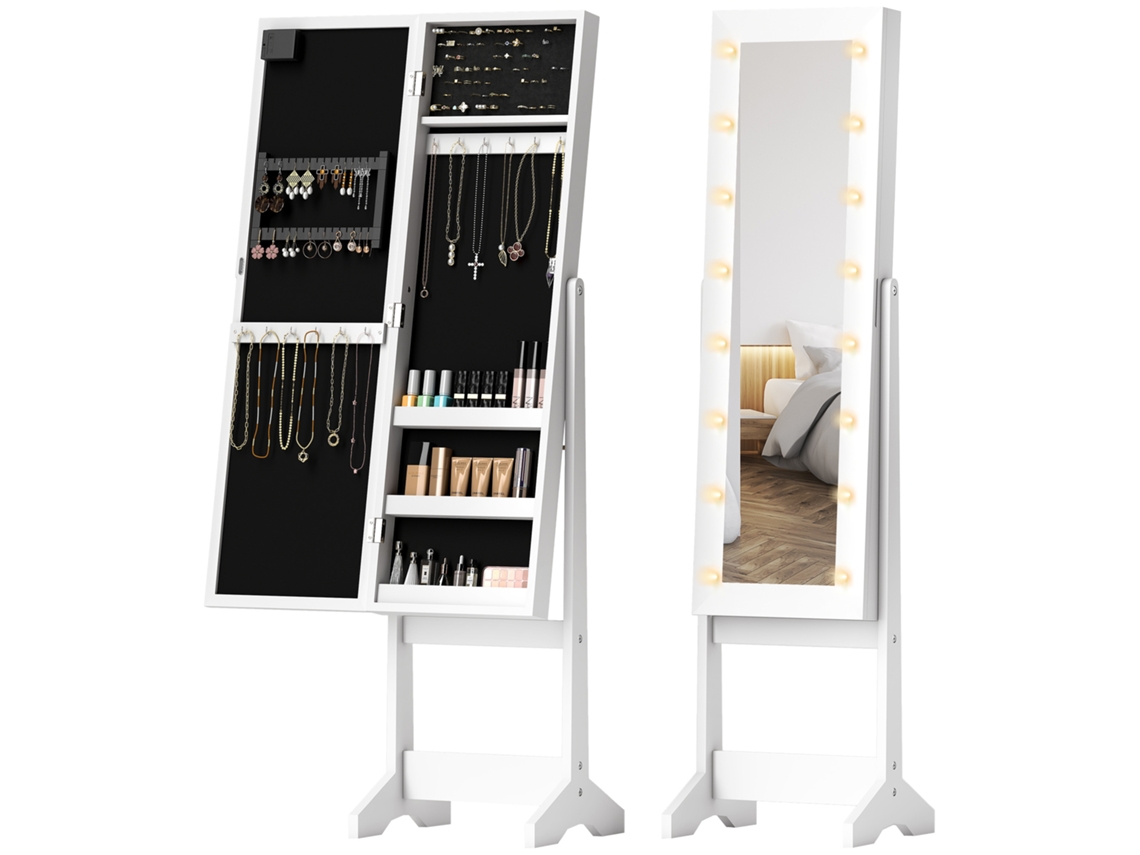 Armário Joias S/MARCA com caixa de armazenamento, pé de garra, iluminação LED, espelhado, branco