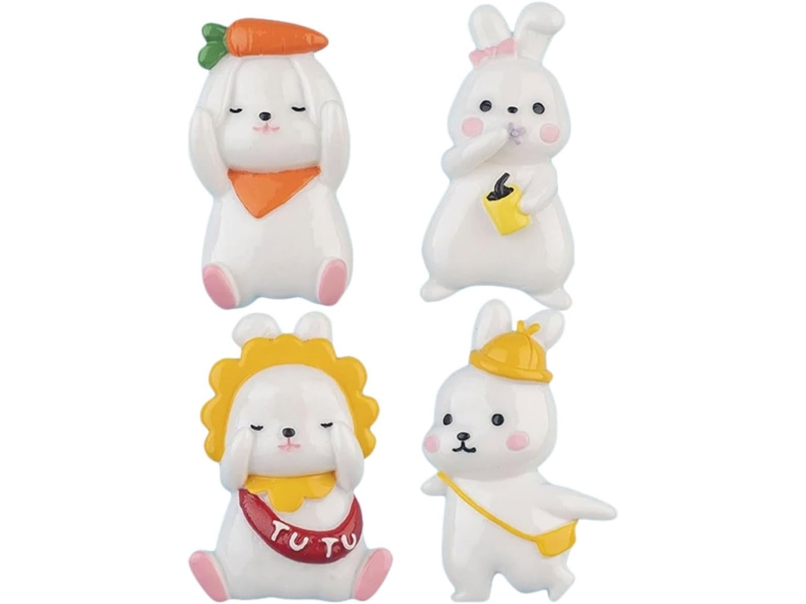 Tehaux Conjunto De 4 Ímãs Geladeira Em Resina Com Formato Coelho Branco