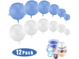 Paquete De 12 Tapas De Silicona Elásticas Reutilizables (6 Tamaños)