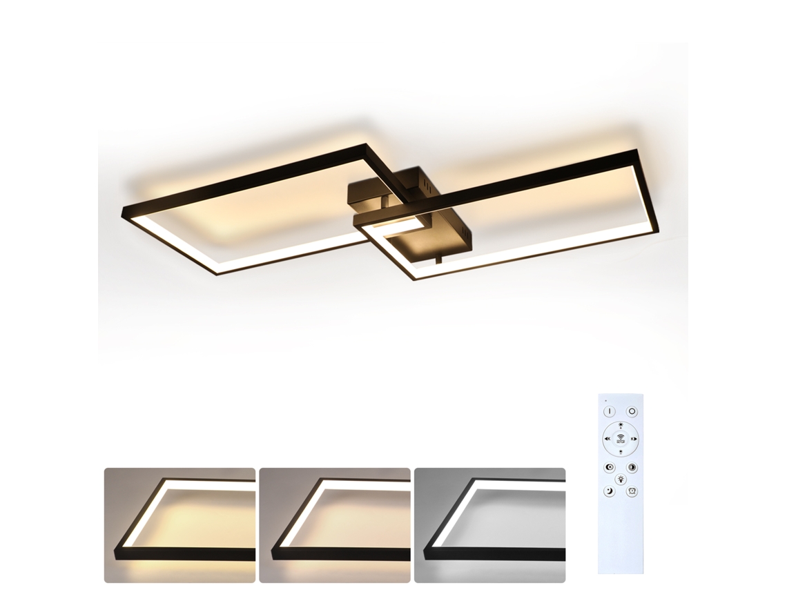 Nettlife Preto Led Plafon 80 Cm Moderna Sala De Estar Regulável Com Controlo Remoto 48 W Retângulo Metal Design Para Quarto Infantil