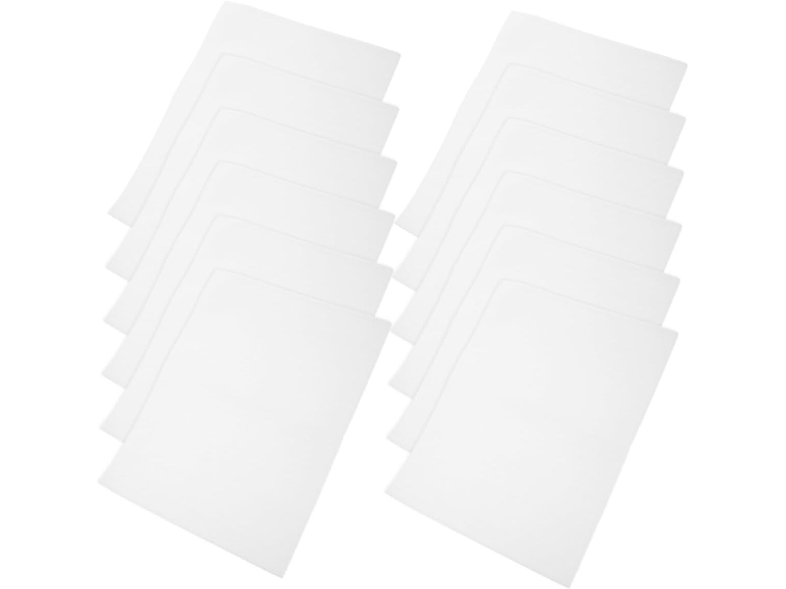 Pacote com 100 unidades de almofadas de espuma de 10x15cm para embalagem, ideais para amortecimento e proteção. Leves e práticas para envio de produtos.