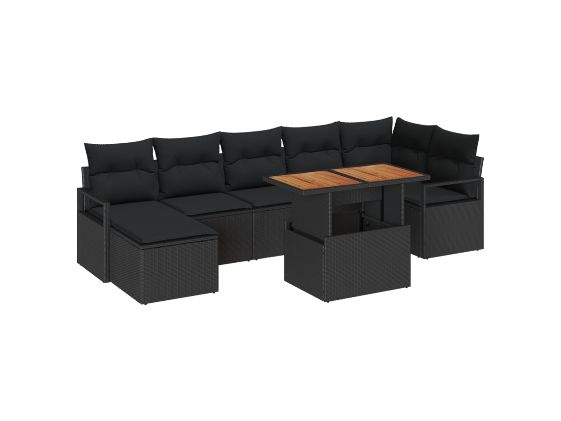 Conjunto 8 Conjunto De Jantar De Jardim Vidaxl Preto Vime Pe (100 X 55 X 73 Cm)