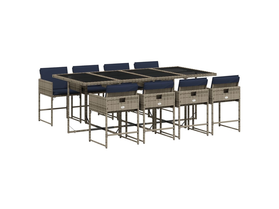Conjunto de Jantar para Jardim de 9 Peças com Almofadas em Rattan Sintético Cinza MAISON EXCLUSIVE