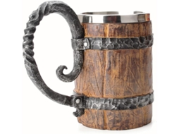 Caneca De Cerveja Vintage Otartu Em Imitação Madeira Carvalho, Café Medieval Retrô Viking Aço Inoxidável, 500 Ml Aquaforge (17 Oz)