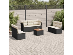 Vidaxl 8 Pcs Conjunto Sofás De Jardim Com Almofadões Vime Pe Preto