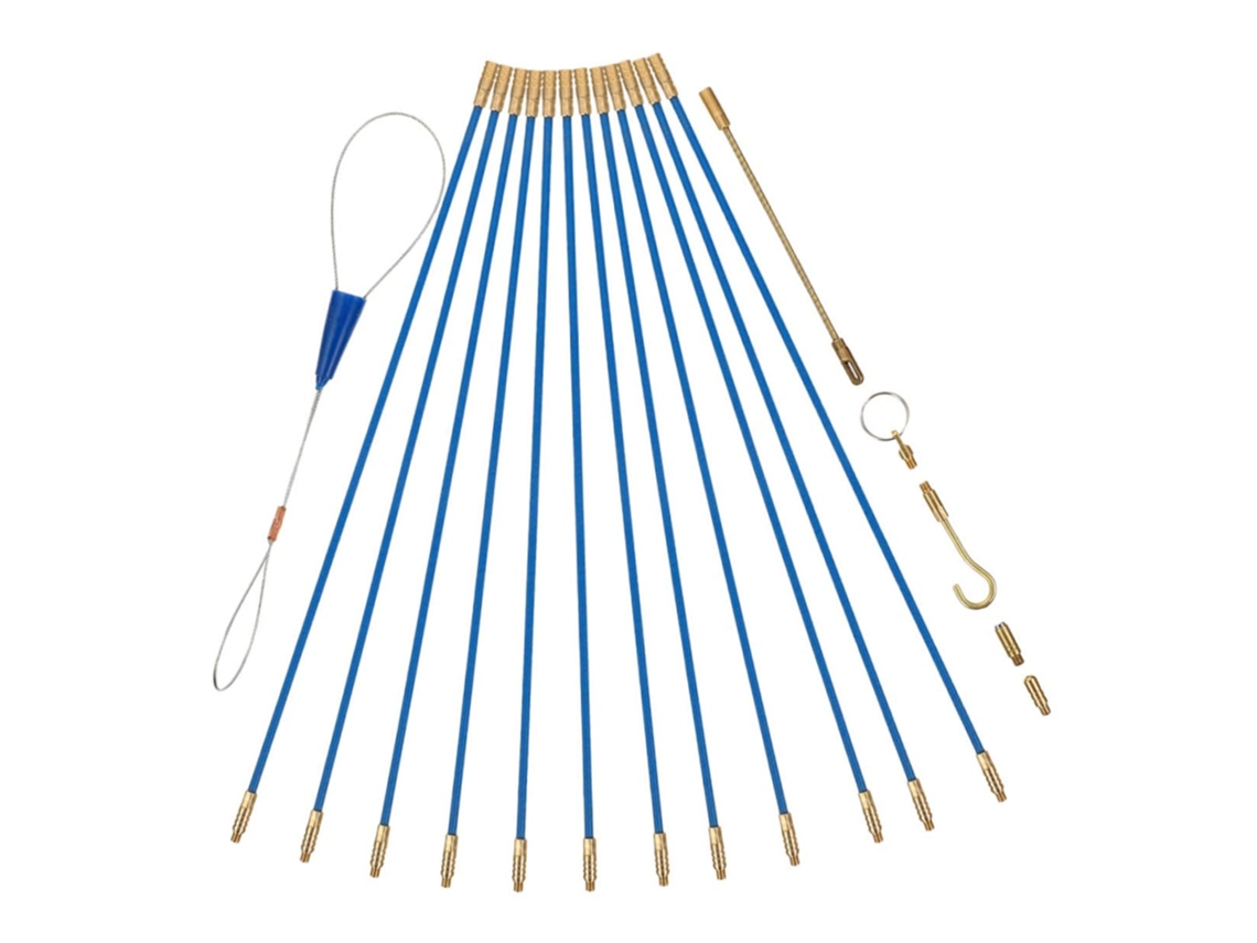 Kit Para Puxar Cabos Elétricos, 12 Hastes De 33 Cm, Fibra De Vidro E Cobre, Flexível E Prático.