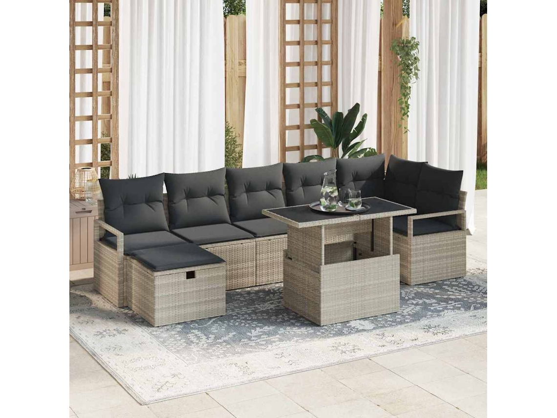 Vidaxl Conjunto De Sofá De Jardim Com Almofada 8 Pcs Cinzento-claro