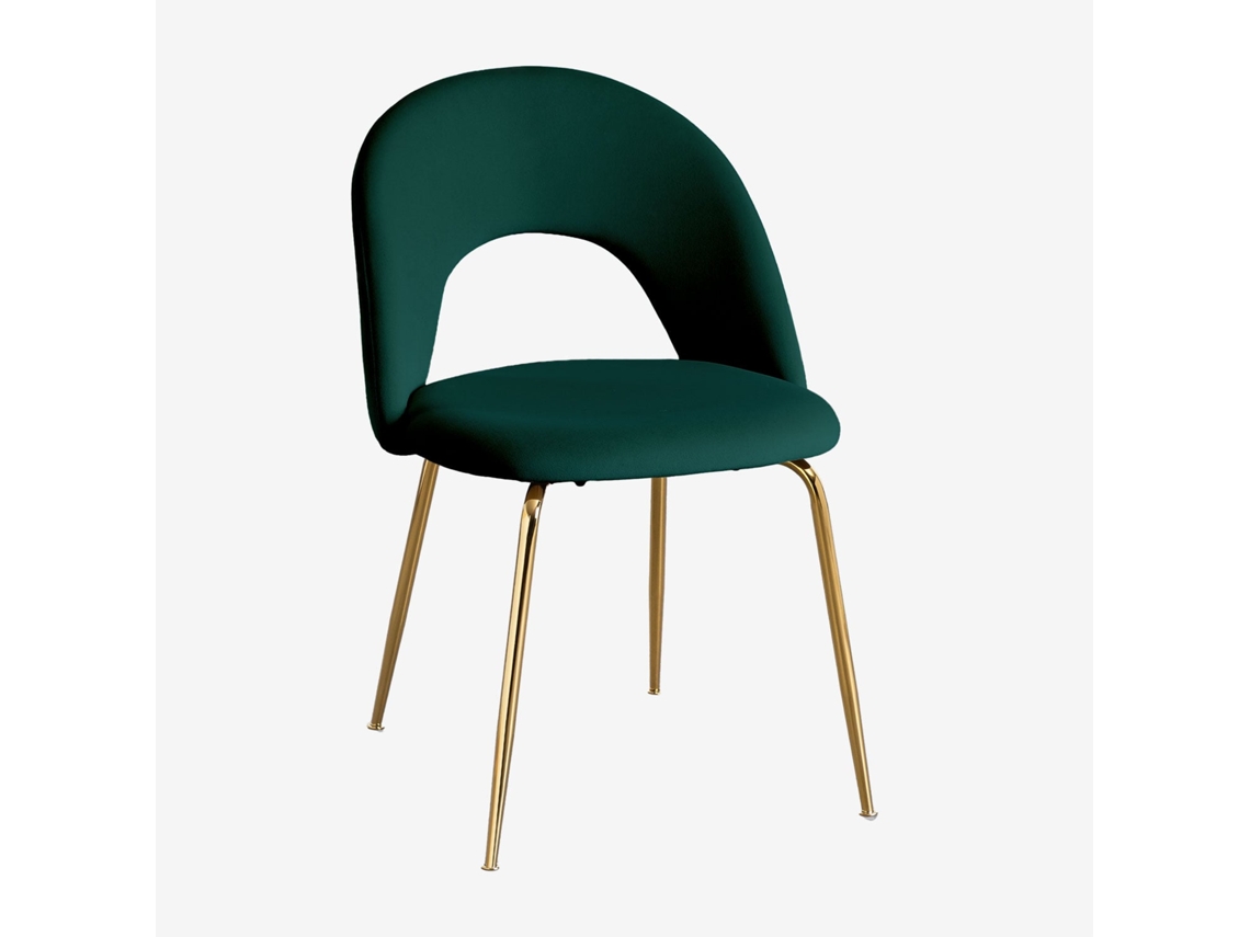 Sklum Pack De 2 Cadeiras De Jantar Estofadas Glorys Poliéster    Dourado                   Velluto Verde Selva                               Veludo