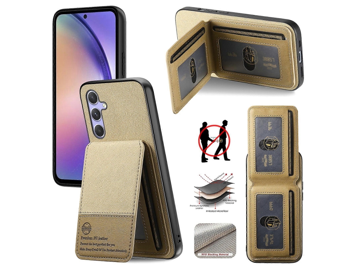Capa Tkdaddy Para Samsung Galaxy A17 5g, Textura De Tecido, Couro Pc Tpu, Proteção Rfid, Capa Para Celular Com Porta-cartões, Cáqui