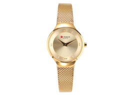 Relógio Feminino Curren 9028 Pulseira de Malha Aço Resistente À Água Quartzo Dial Redondo