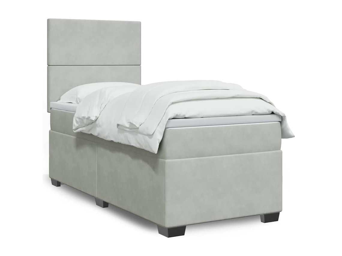 Cama Com Molas/colchão 100x200 Cm Veludo Cinza-claro